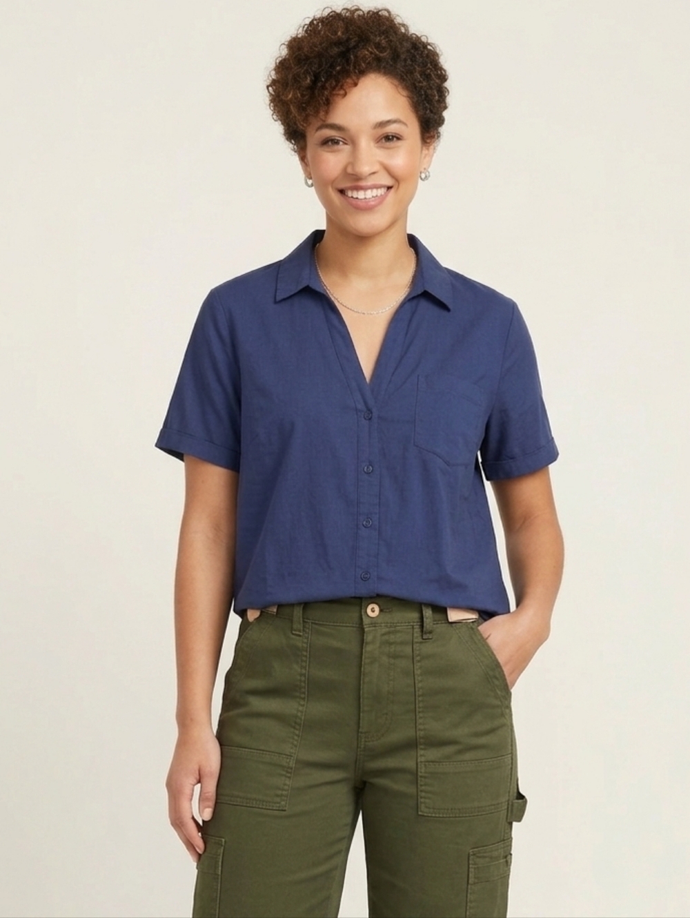 ♻️White Stag Navy Casual Button-Down Shirt